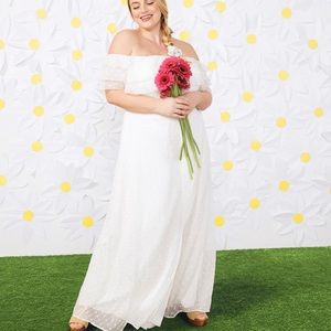 Modcloth NEW Southern Belles Ringing Maxi Dress Ivory Polka Dot Large White